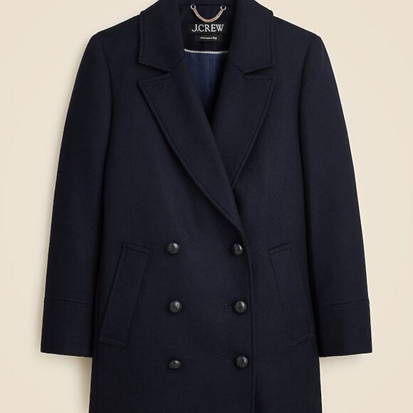NWT J Crew Classic Peacoat in Italian Wool-Blend Melton Navy Blue 0 - Picture 2 of 4